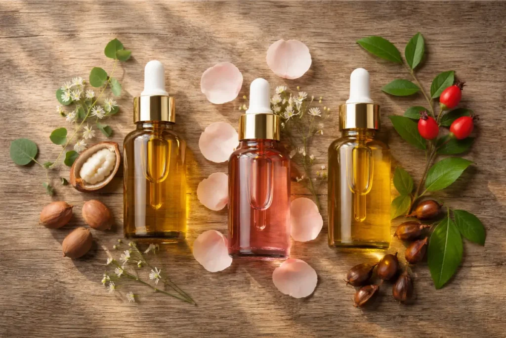 Huiles végétales bio argan rose musquée jojoba peau mature routine beauté naturelle