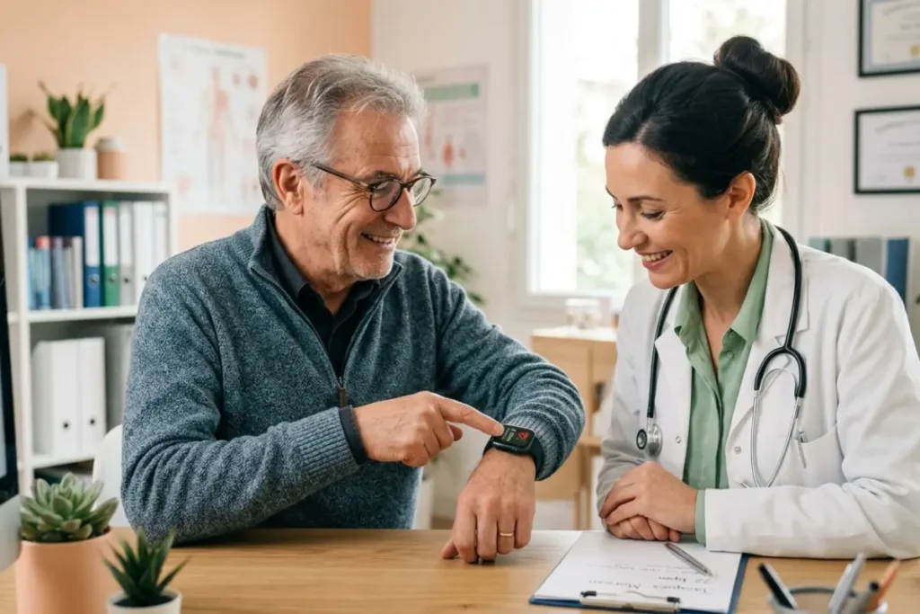 montre connectée ECG senior partage données médecin suivi cardiaque