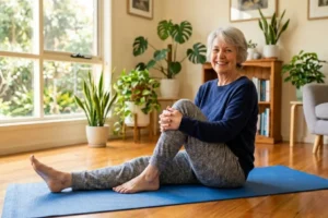 femme senior pratiquant la gym douce pour soulager l'arthrose senior naturel