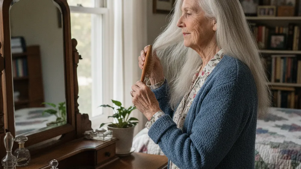 Femme senior se brossant les cheveux