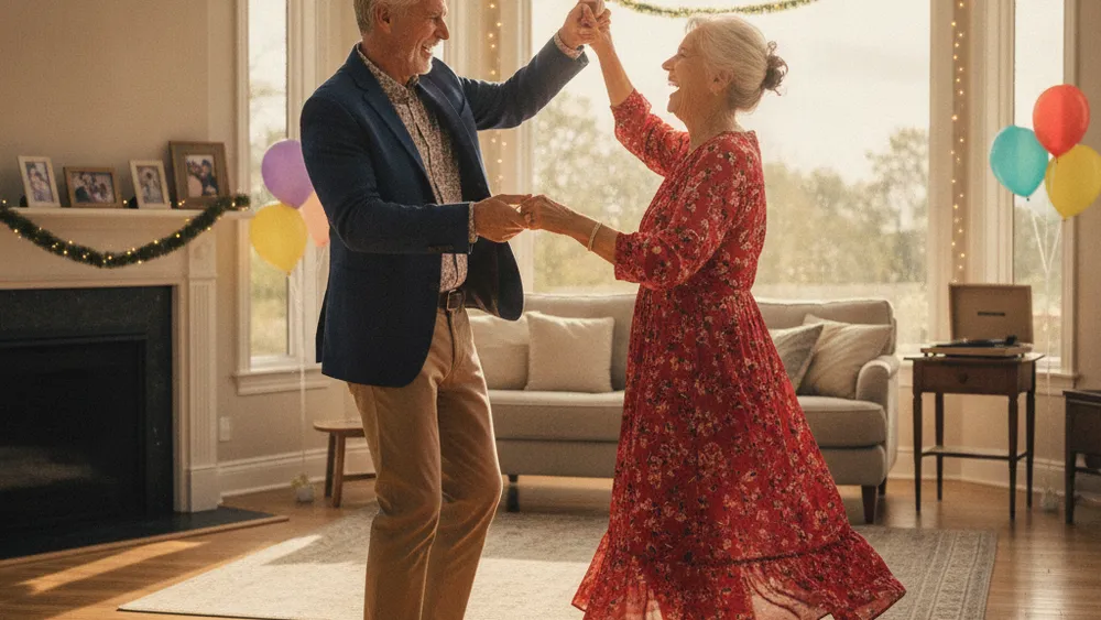 Couple de seniors dansant joyeusement
