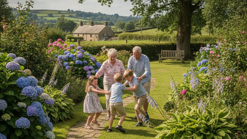Grands-parents jouant avec leurs petits-enfants