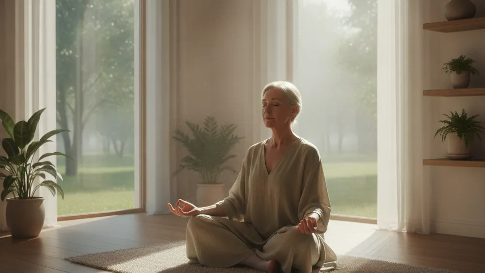 Senior en meditation pleine conscience