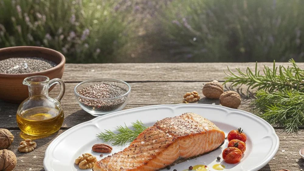 Assiette de saumon et noix riches en omega 3