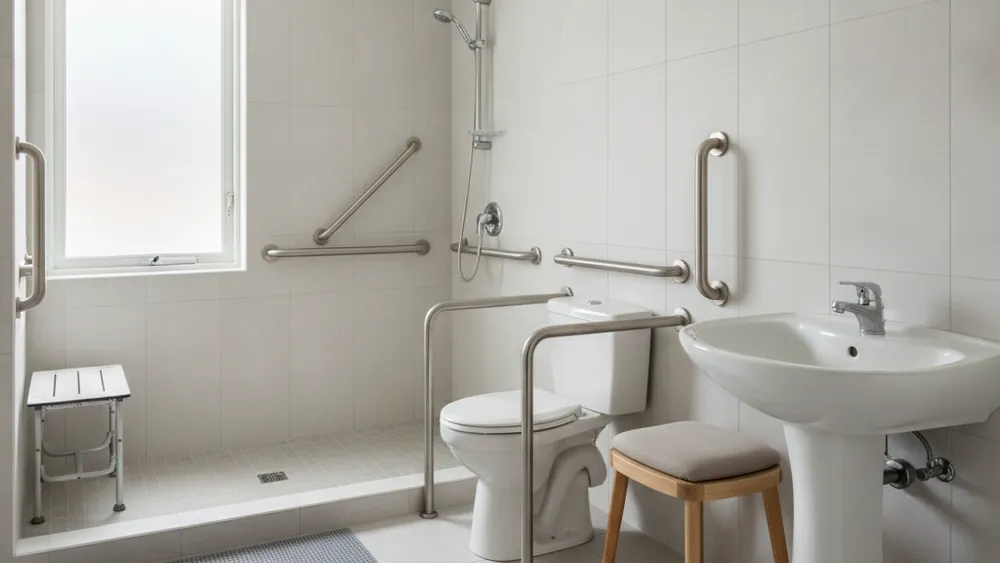 Salle de bain senior securisee avec barres d'appui