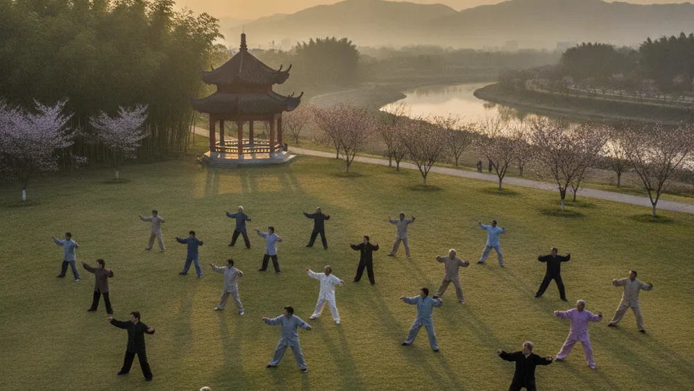 Groupe de seniors pratiquant le tai-chi