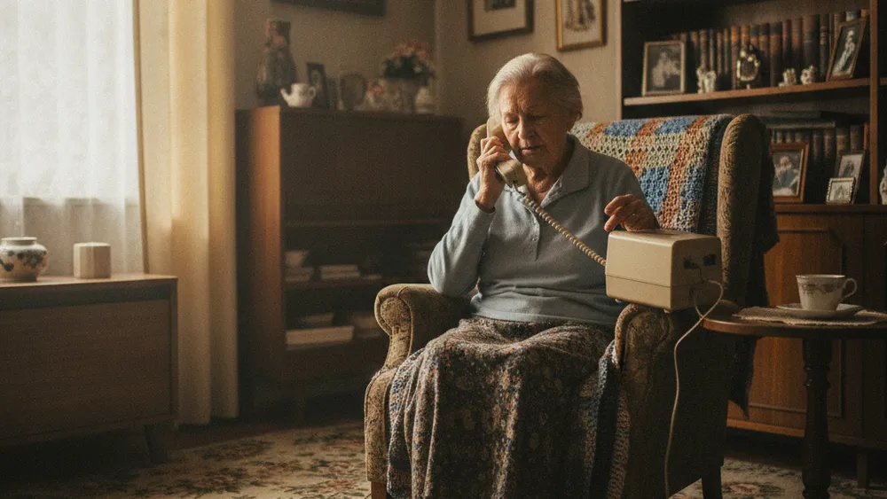 Senior utilisant un telephone a amplificateur sonore