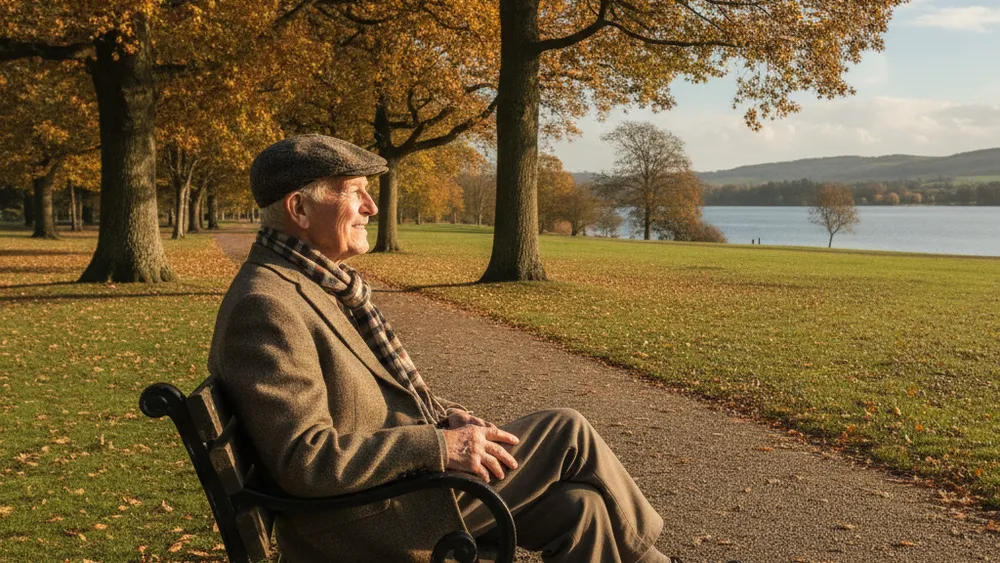 Senior profitant du soleil sur un banc
